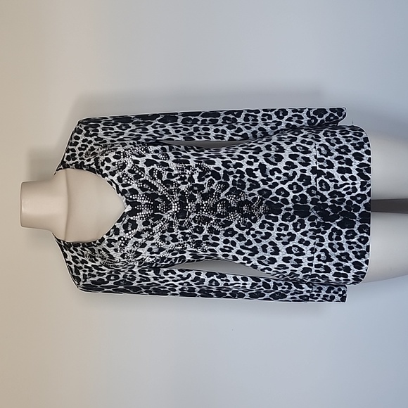 Cache gray/black leopard print long stretchy top-L - Picture 1 of 9